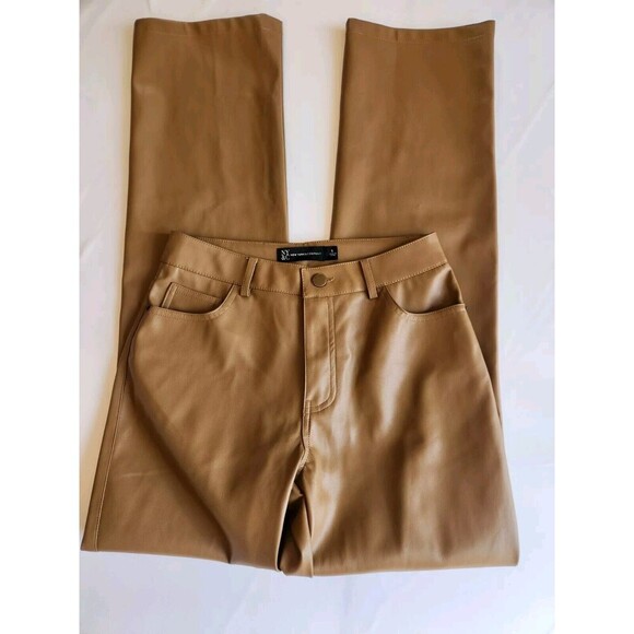 NY & Co. Faux Leather Pants Sz S Light Brown High Rise Vegan Trousers High Rise - Picture 2 of 7